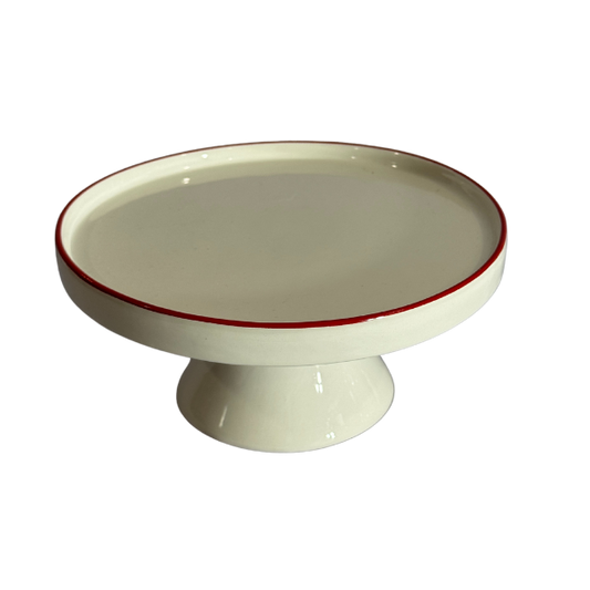 Cake Stand - Round - Small Size - White w/ Red Rim